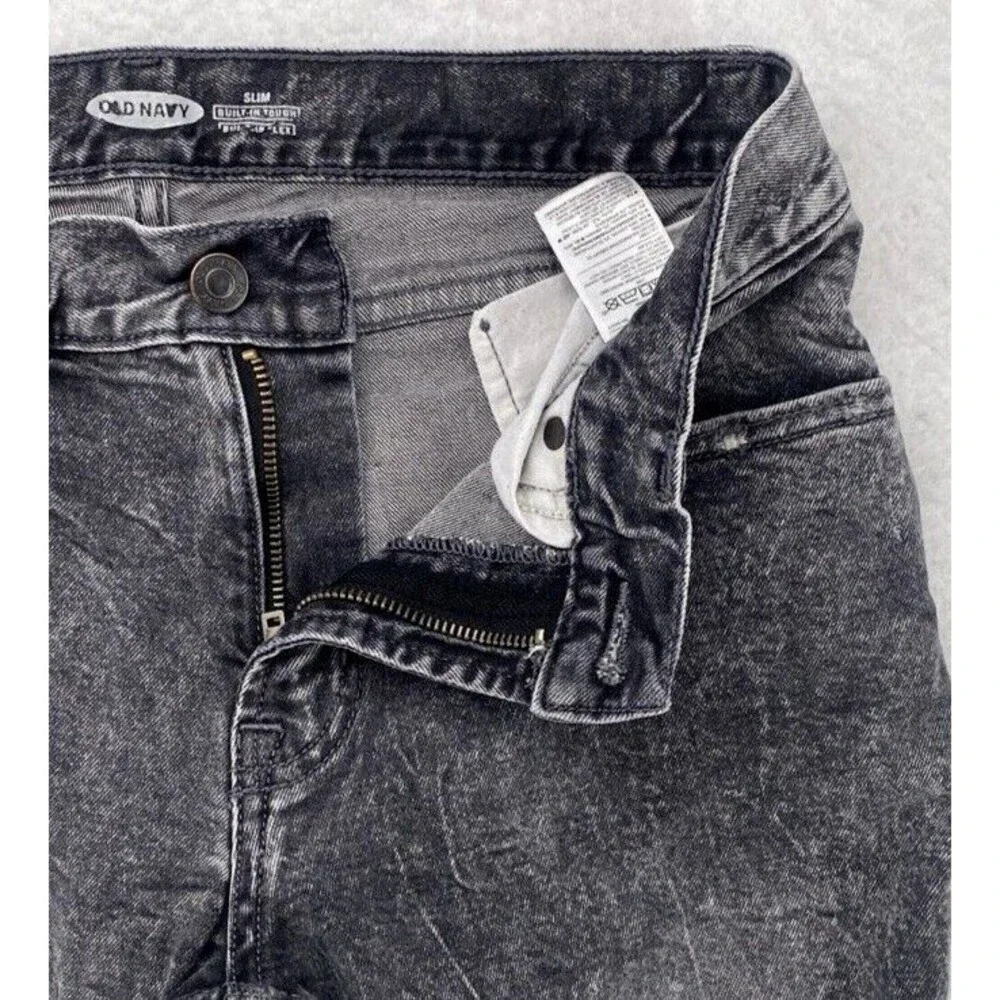 Old Navy Men Slim Built-In Tough Flex Jeans 29x30 Gray Acid Wash Denim Black